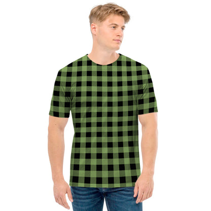Sage Green Buffalo Check Pattern Print Men's T-Shirt