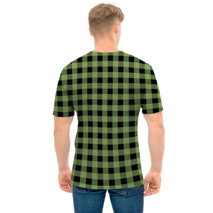 Sage Green Buffalo Check Pattern Print Men's T-Shirt
