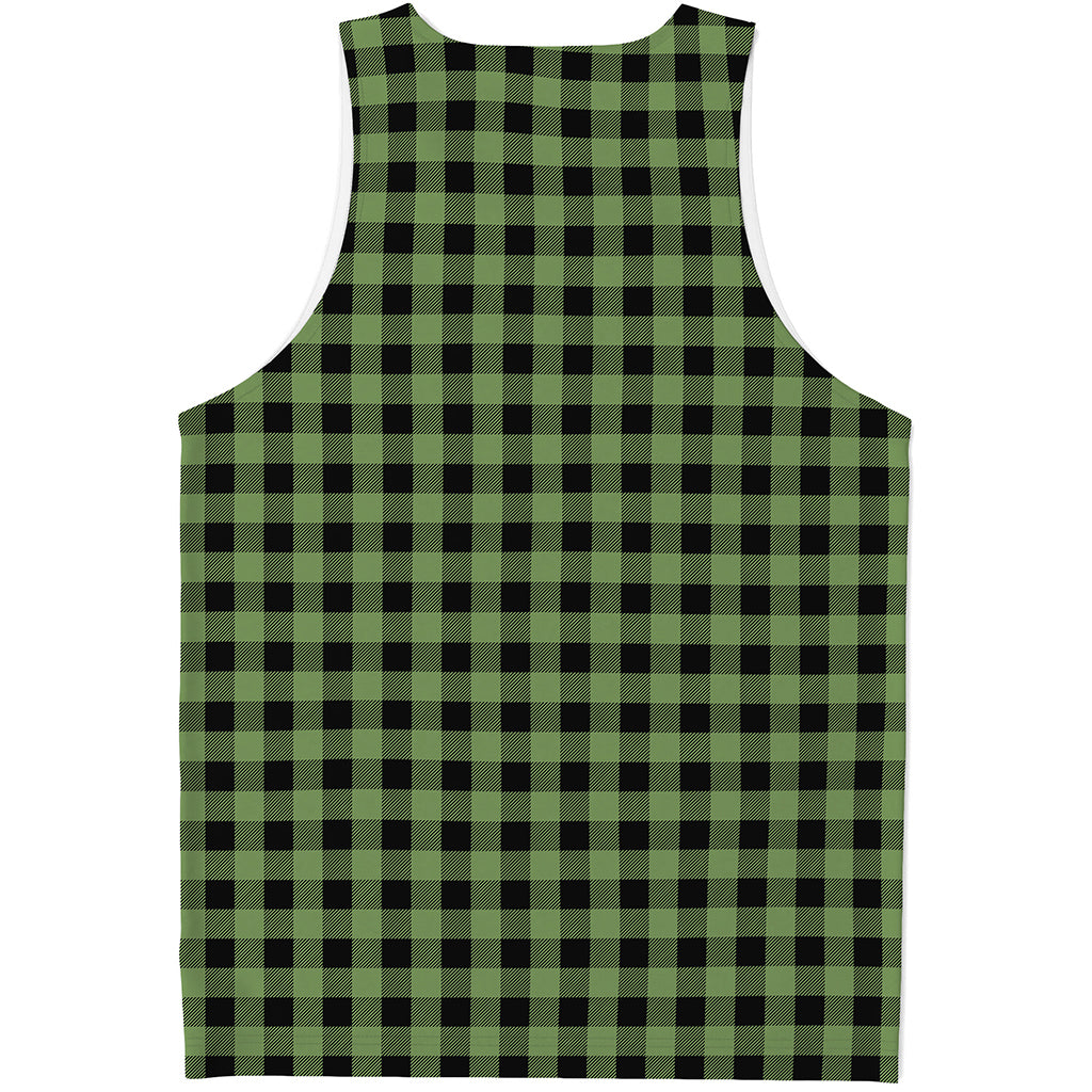 Sage Green Buffalo Check Pattern Print Men's Tank Top