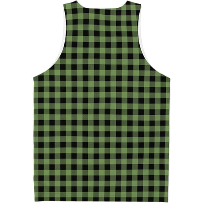 Sage Green Buffalo Check Pattern Print Men's Tank Top