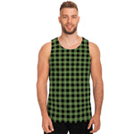 Sage Green Buffalo Check Pattern Print Men's Tank Top