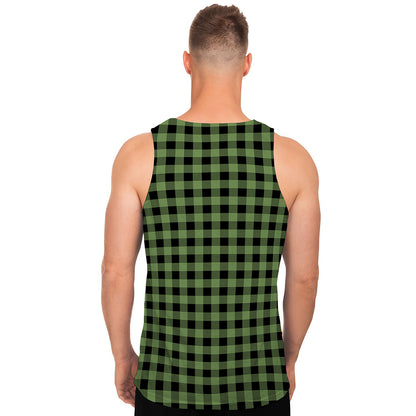 Sage Green Buffalo Check Pattern Print Men's Tank Top