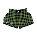 Sage Green Buffalo Check Pattern Print Muay Thai Boxing Shorts
