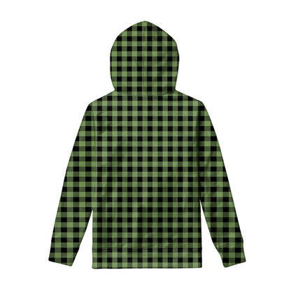 Sage Green Buffalo Check Pattern Print Pullover Hoodie