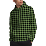 Sage Green Buffalo Check Pattern Print Pullover Hoodie
