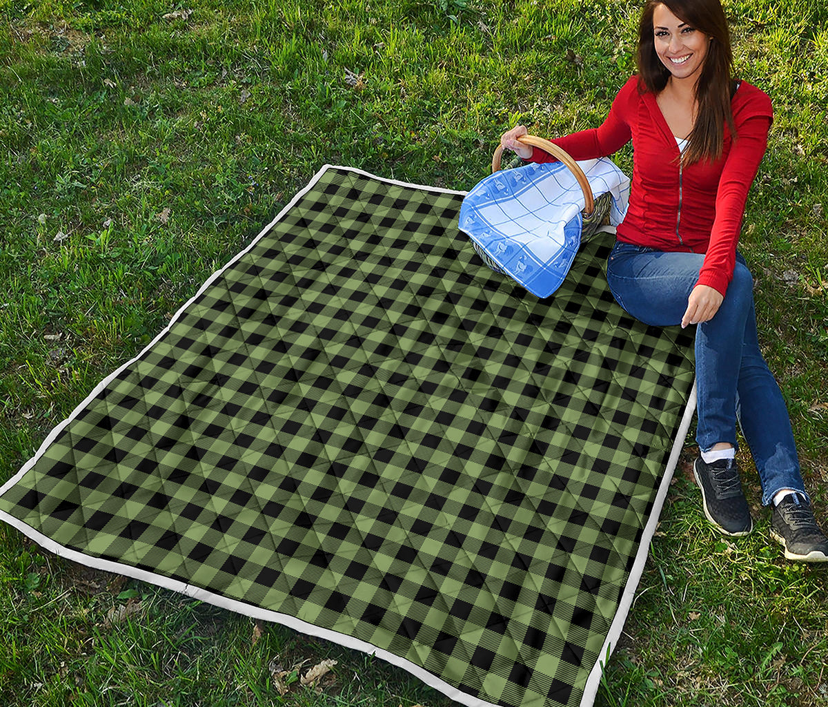 Sage Green Buffalo Check Pattern Print Quilt