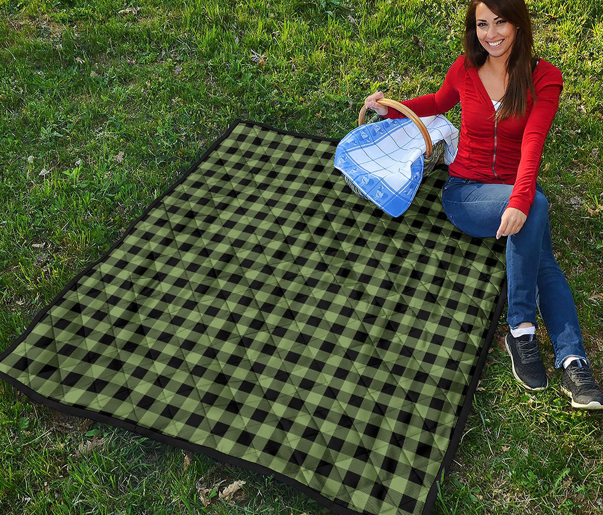 Sage Green Buffalo Check Pattern Print Quilt