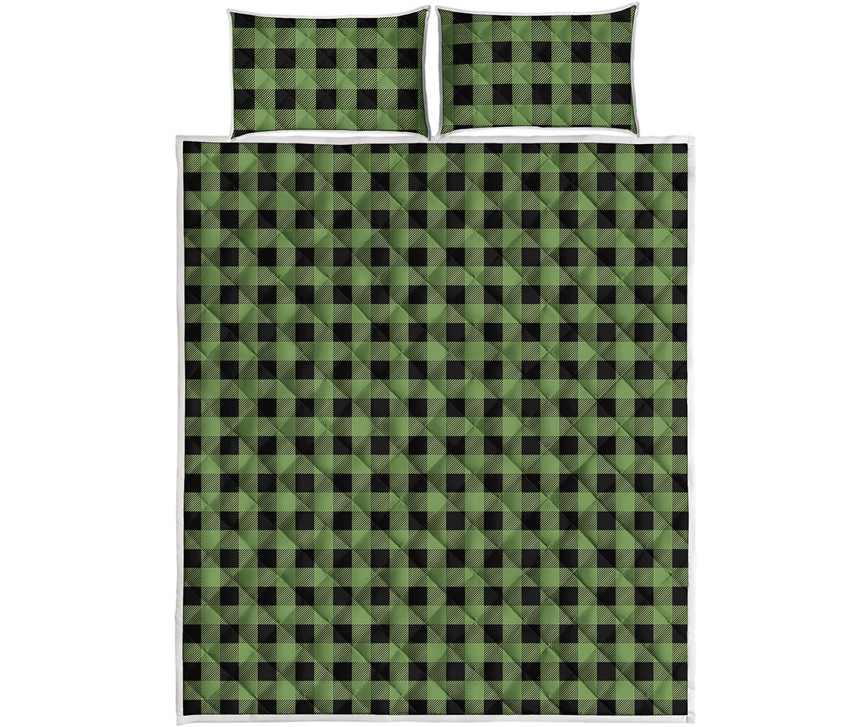 Sage Green Buffalo Check Pattern Print Quilt Bed Set