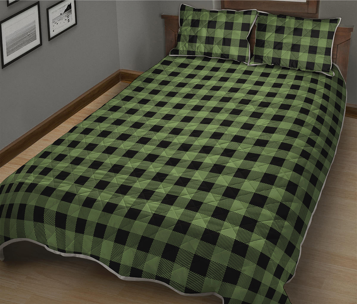 Sage Green Buffalo Check Pattern Print Quilt Bed Set
