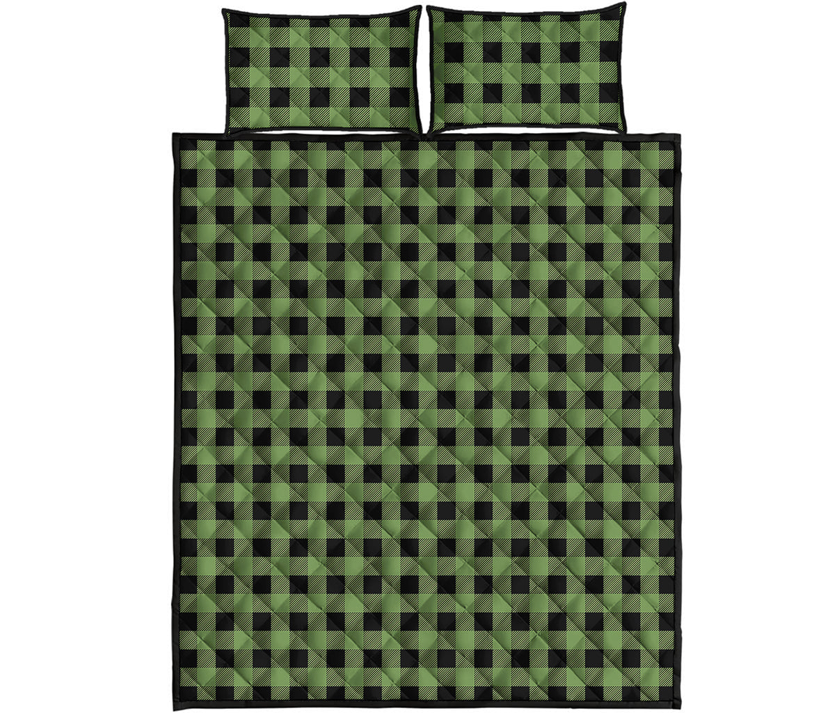 Sage Green Buffalo Check Pattern Print Quilt Bed Set