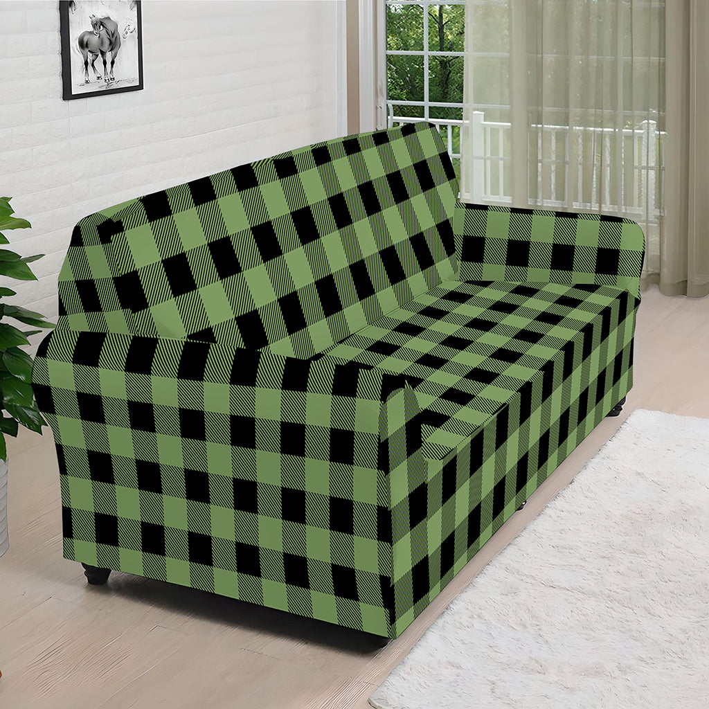 Sage Green Buffalo Check Pattern Print Sofa Cover
