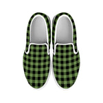 Sage Green Buffalo Check Pattern Print White Slip On Shoes