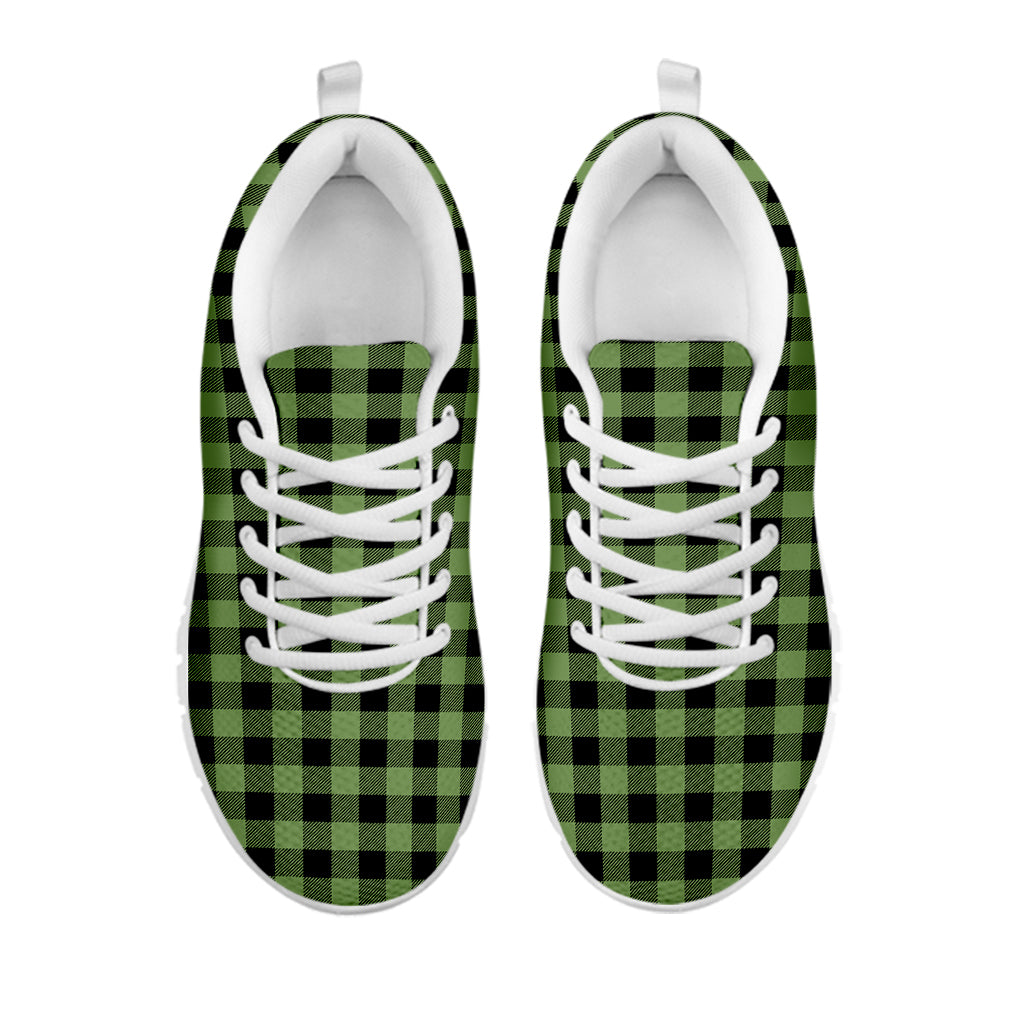 Sage Green Buffalo Check Pattern Print White Sneakers