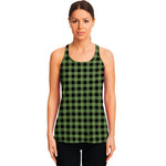 Sage Green Buffalo Check Pattern Print Women's Racerback Tank Top
