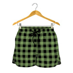 Sage Green Buffalo Check Pattern Print Women's Shorts