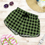 Sage Green Buffalo Check Pattern Print Women's Shorts