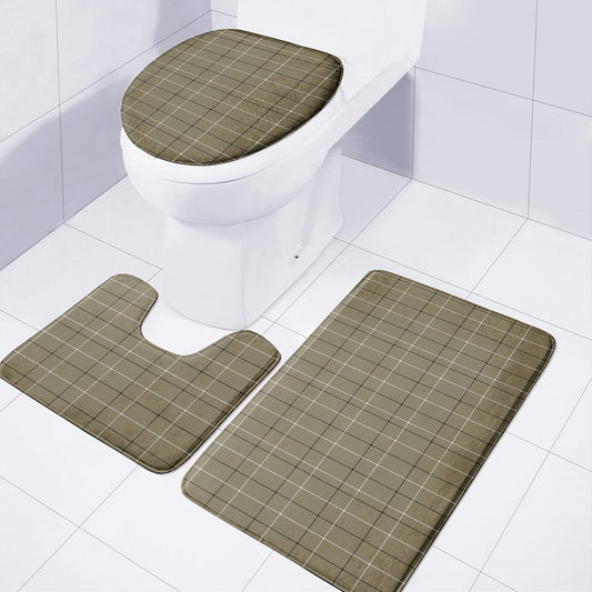 Sage Green Tattersall Pattern Print 3 Piece Bath Mat Set