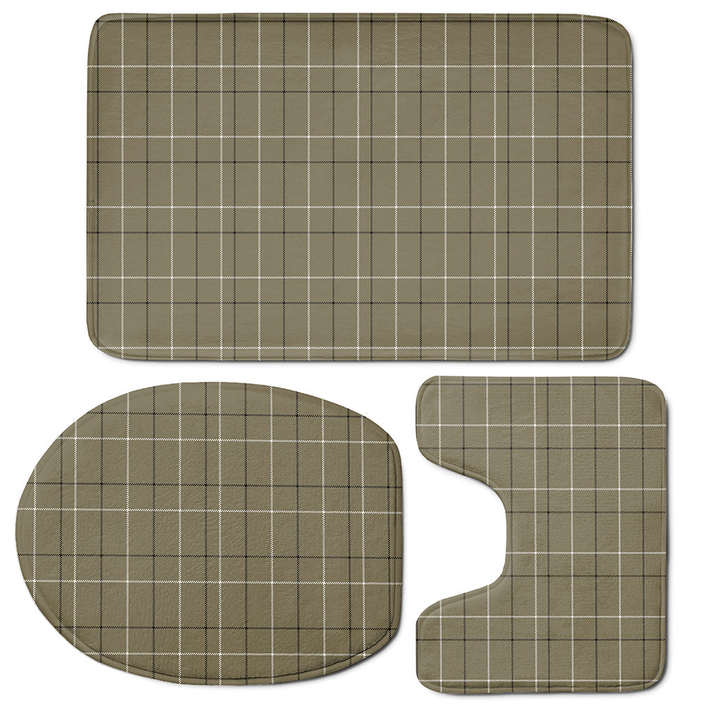 Sage Green Tattersall Pattern Print 3 Piece Bath Mat Set