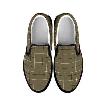 Sage Green Tattersall Pattern Print Black Slip On Shoes