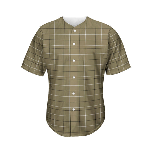 Sage Green Tattersall Pattern Print Men's Baseball Jersey