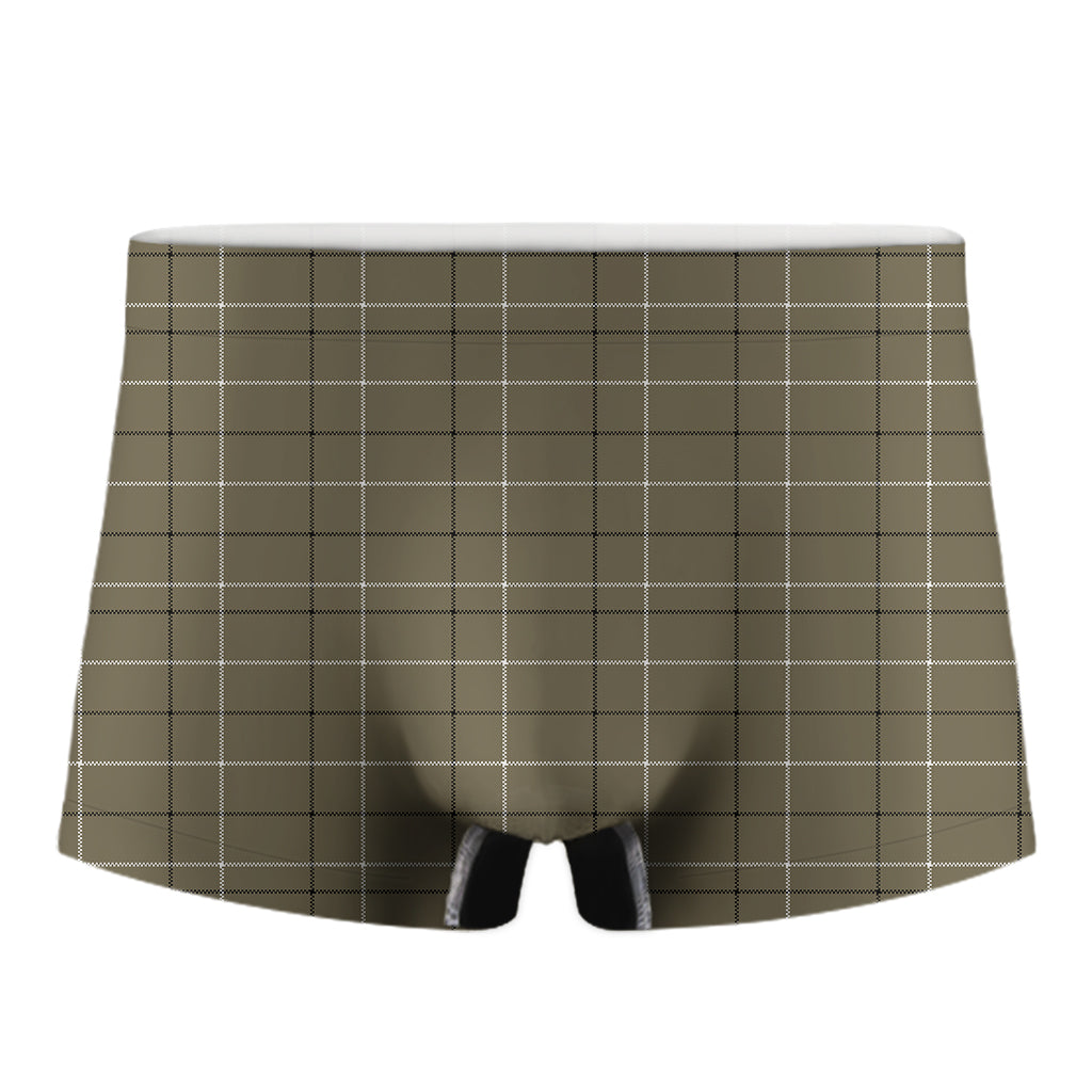 Sage Green Tattersall Pattern Print Men's Boxer Briefs