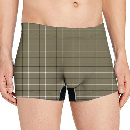 Sage Green Tattersall Pattern Print Men's Boxer Briefs