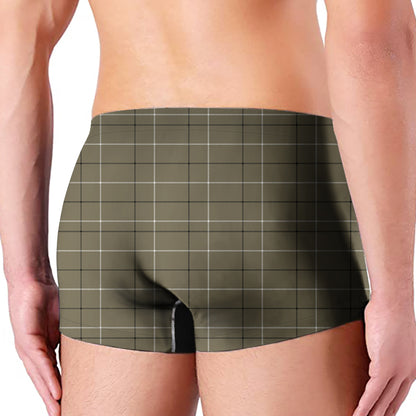 Sage Green Tattersall Pattern Print Men's Boxer Briefs