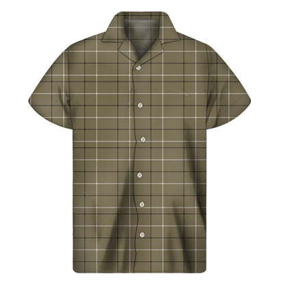 Sage Green Tattersall Pattern Print Men's Short Sleeve Shirt