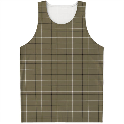 Sage Green Tattersall Pattern Print Men's Tank Top