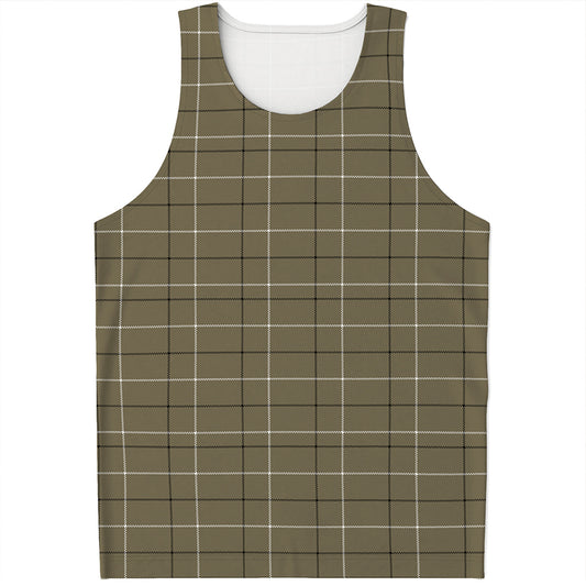 Sage Green Tattersall Pattern Print Men's Tank Top