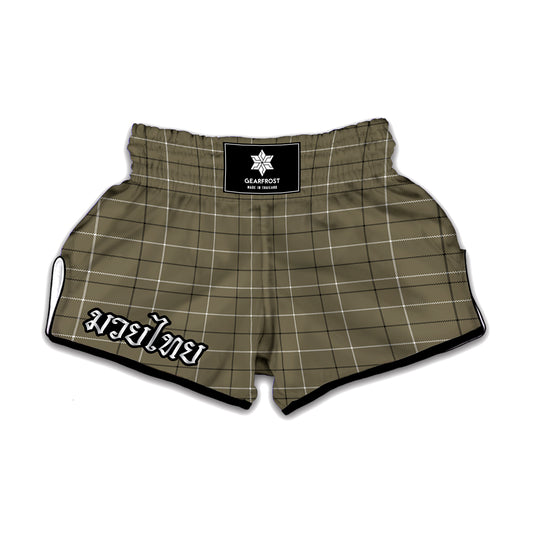 Sage Green Tattersall Pattern Print Muay Thai Boxing Shorts