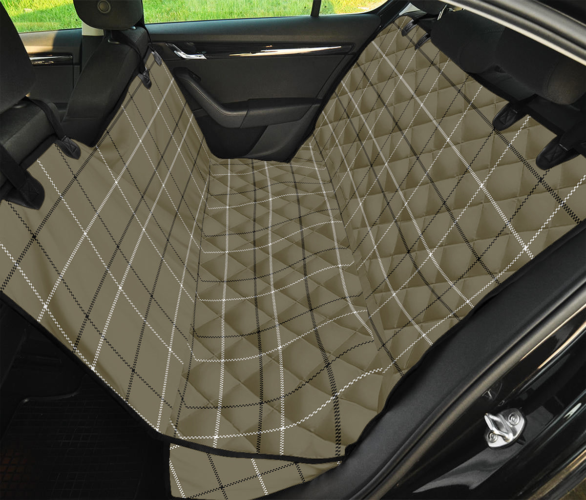 Sage Green Tattersall Pattern Print Pet Car Back Seat Cover