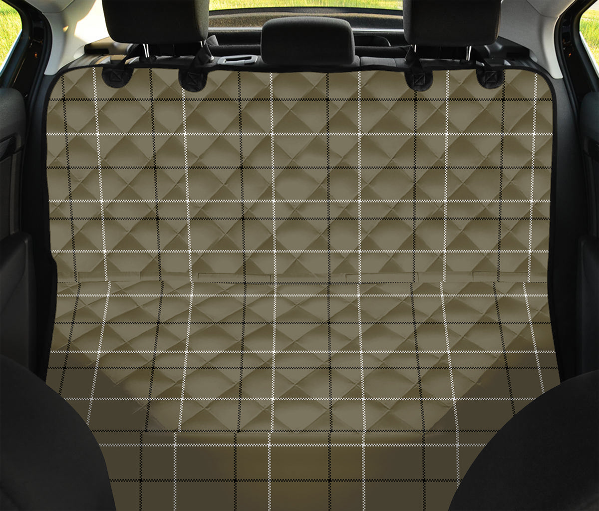 Sage Green Tattersall Pattern Print Pet Car Back Seat Cover