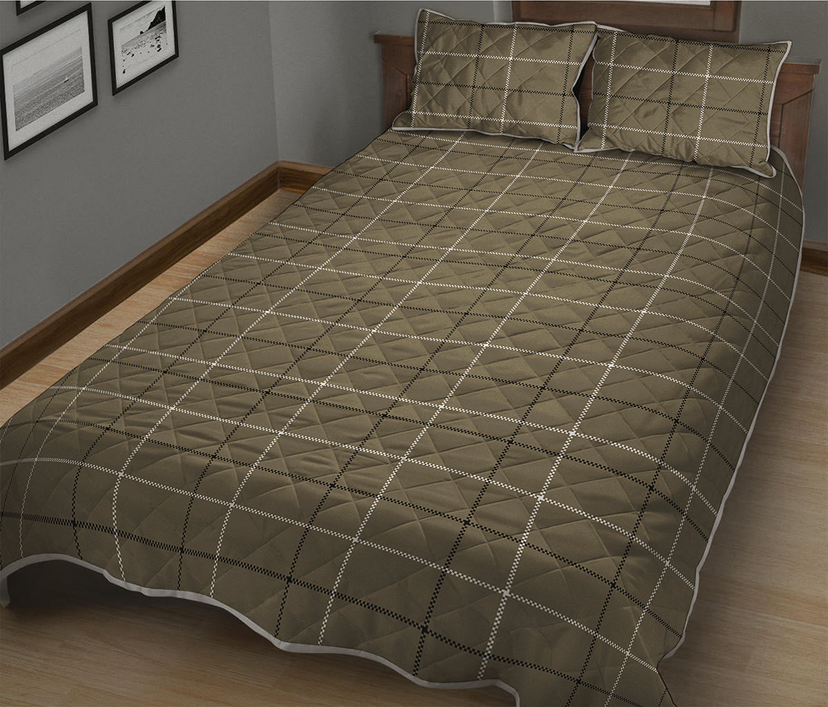 Sage Green Tattersall Pattern Print Quilt Bed Set