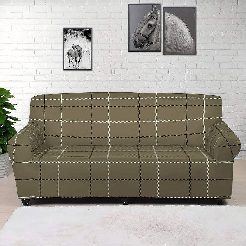 Sage Green Tattersall Pattern Print Sofa Cover
