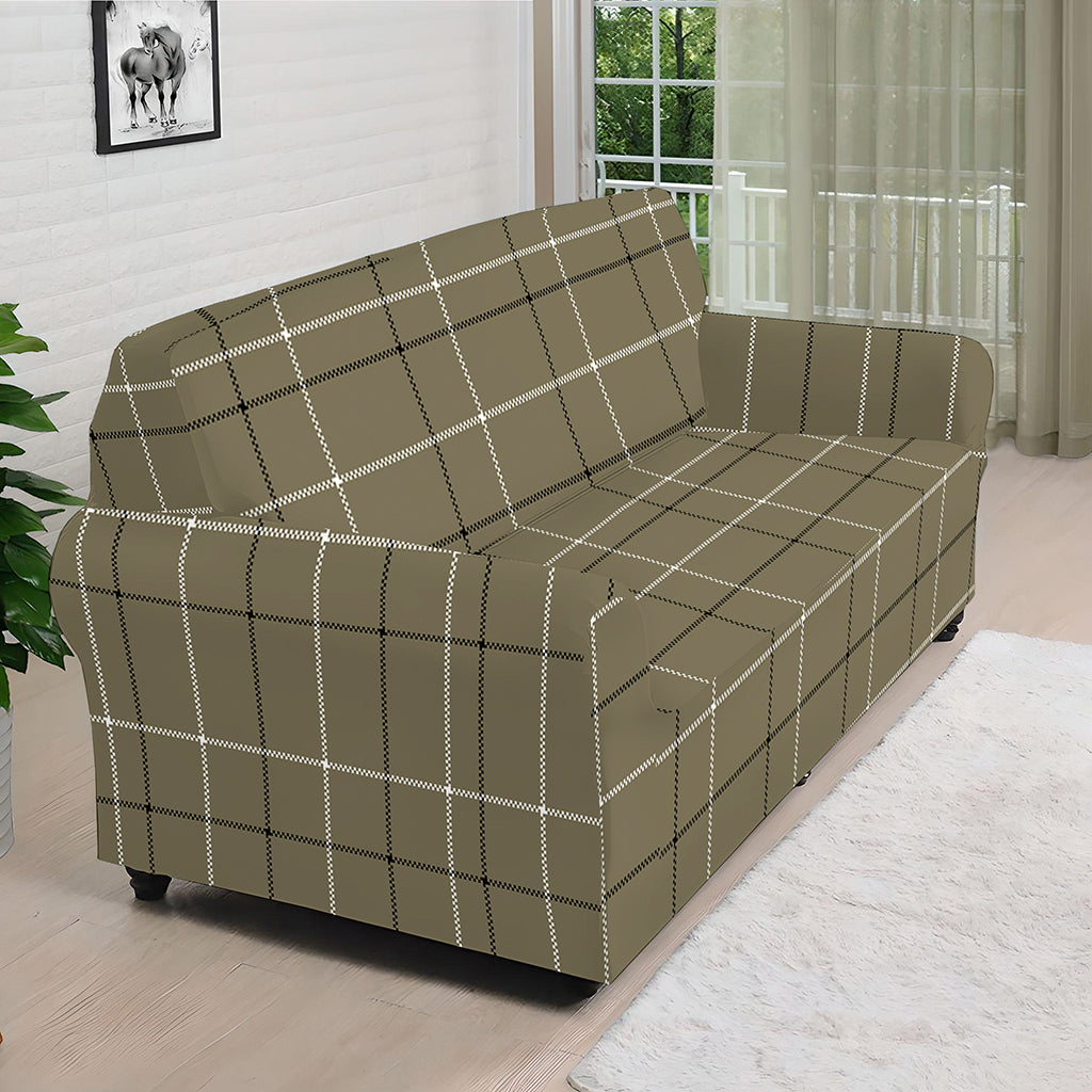 Sage Green Tattersall Pattern Print Sofa Cover