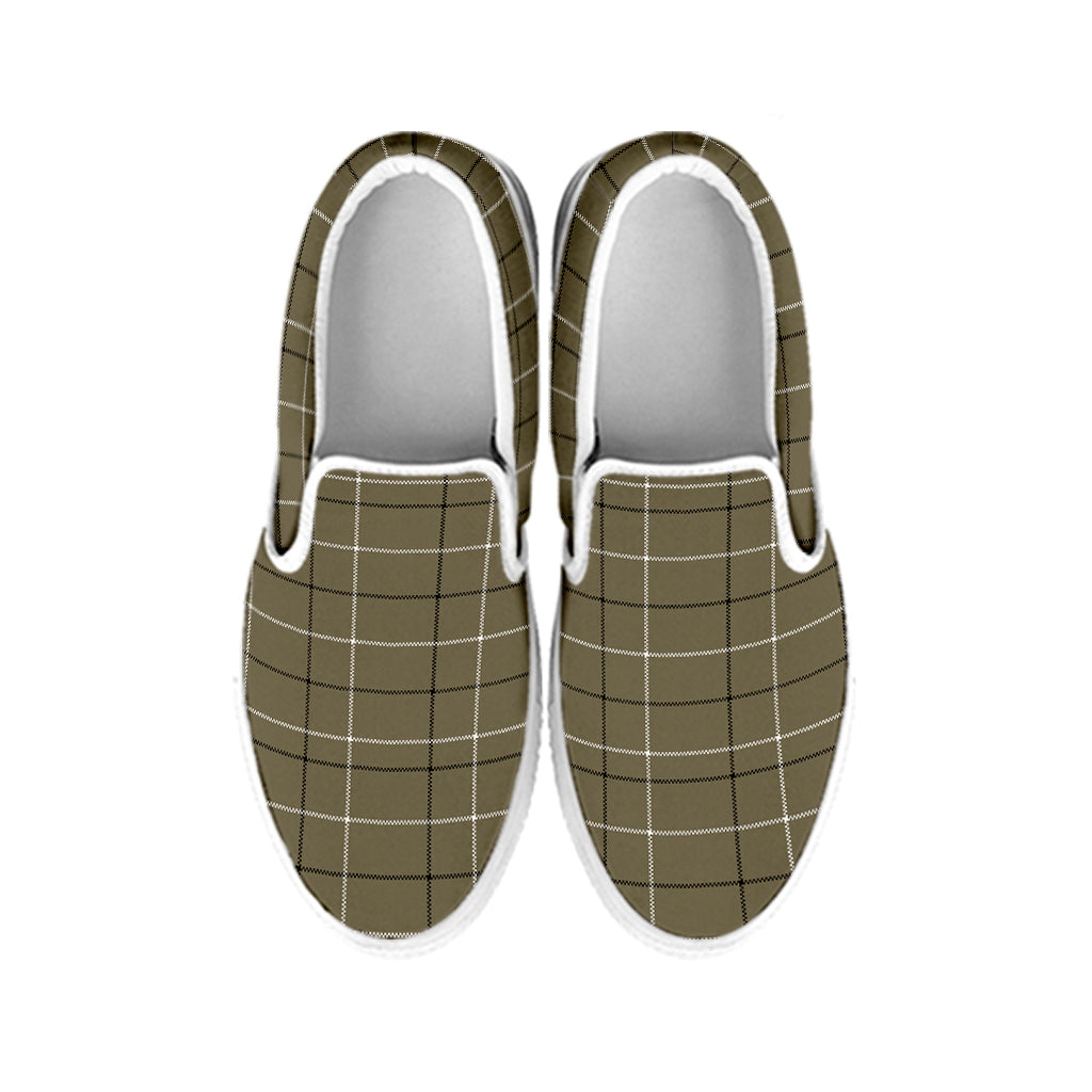 Sage Green Tattersall Pattern Print White Slip On Shoes