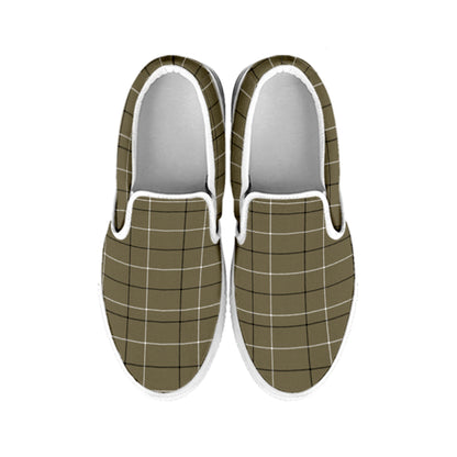 Sage Green Tattersall Pattern Print White Slip On Shoes
