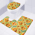 Sage Watercolor Sunflower Pattern Print 3 Piece Bath Mat Set