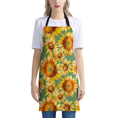 Sage Watercolor Sunflower Pattern Print Apron