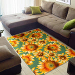 Sage Watercolor Sunflower Pattern Print Area Rug GearFrost