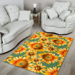 Sage Watercolor Sunflower Pattern Print Area Rug GearFrost