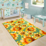 Sage Watercolor Sunflower Pattern Print Area Rug GearFrost