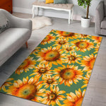 Sage Watercolor Sunflower Pattern Print Area Rug GearFrost