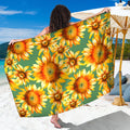 Sage Watercolor Sunflower Pattern Print Beach Sarong Wrap