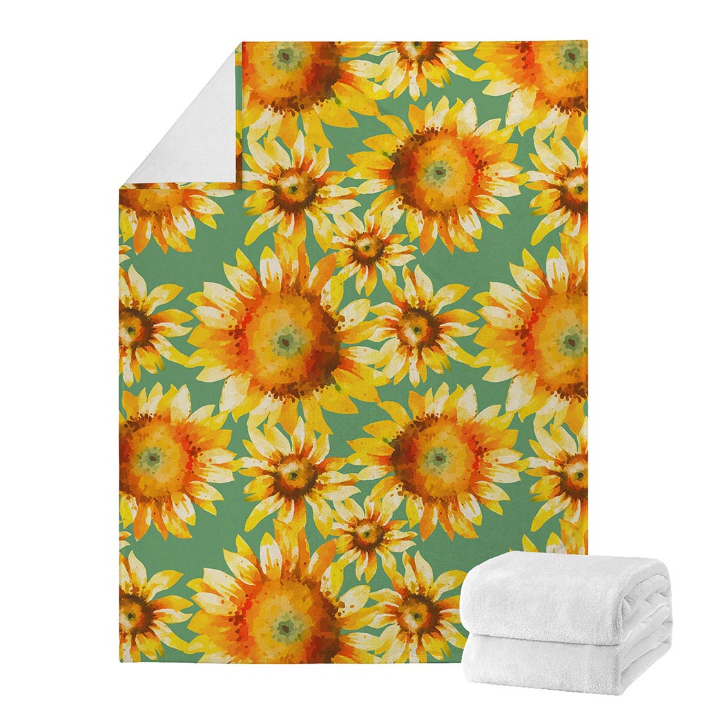 Sage Watercolor Sunflower Pattern Print Blanket