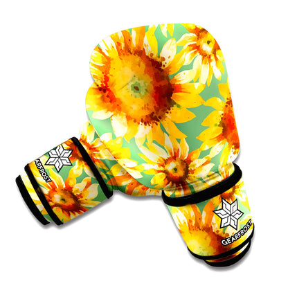 Sage Watercolor Sunflower Pattern Print Boxing Gloves
