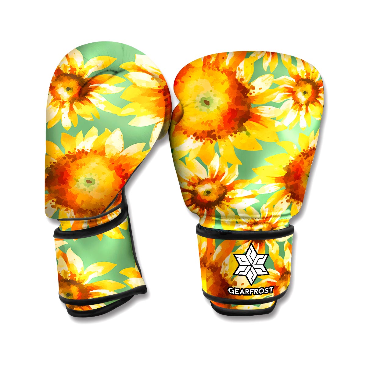 Sage Watercolor Sunflower Pattern Print Boxing Gloves