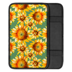 Sage Watercolor Sunflower Pattern Print Car Center Console Cover