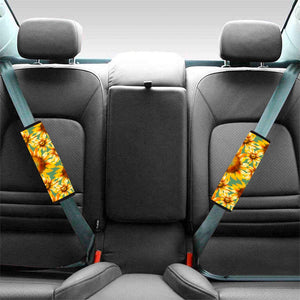 Sage Watercolor Sunflower Pattern Print Car Seat Belt Covers